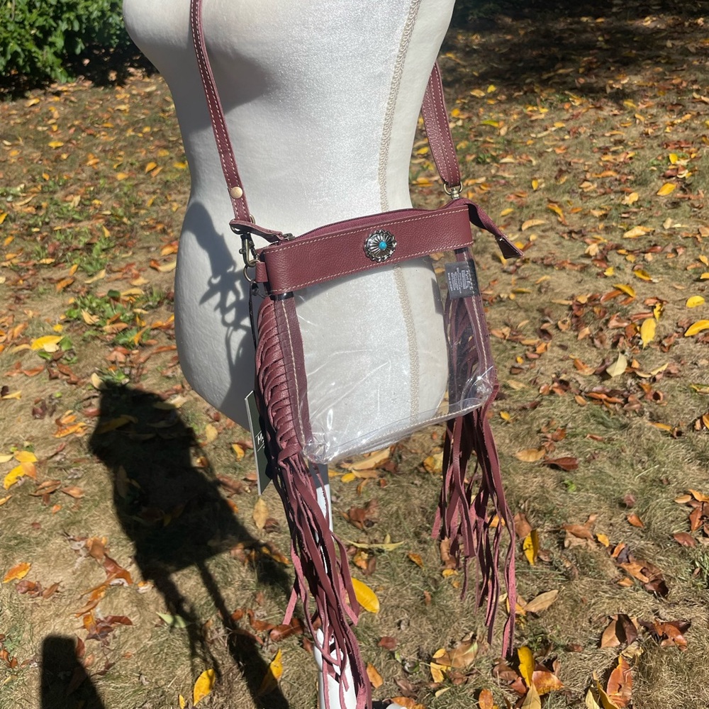 NWT NFR Clear Leather Crossbody with fringe - Picture 4 of 7